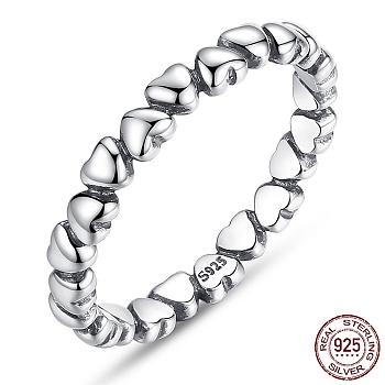 with 925 Stamp Thailand Sterling Silver Heart Band Finger Rings, Antique Silver, Size 7, 17mm