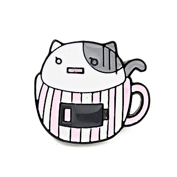 Coffee Cup Cat Enamel Pin, Electrophoresis Black Plated Alloy Badge for Backpack Clothes, Gray, 21.5x24x2mm