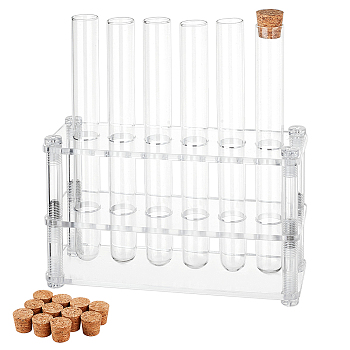 12 Sockets Transparent Acrylic 10ML Test Tube Display Rack, Multi-Use Colorimetrical Cylinder Tube Display Stand, Lab Supplies, Rectangle, with Glass Test Tubes, Clear, Display Rack: Finished Product: 18x6x10cm, 1 set, Tubes: 10.4cm, 12pcs