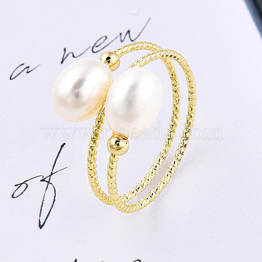 Natural Pearl Beaded Wrapped Cuff Ring(RJEW-T026-04G)-2