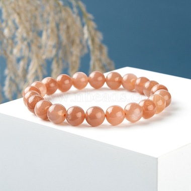 Natural Sunstone Round Beads Stretch Bracelet for Men Women(BJEW-LS0001-07A)-4