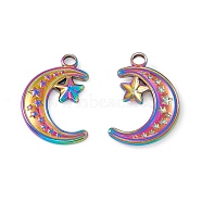 Ion Plating(IP) 304 Stainless Steel Pendants, Moon with Star, Rainbow Color, 24x16x2mm, Hole: 3mm(STAS-K242-02M)