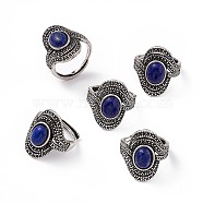 Oval Natural Lapis Lazuli Adjustable Rings, Antique Silver Tone Brass Wide Band Rings for Men, 2.5~22mm, Inner Diameter: 17mm(RJEW-E067-06AS)