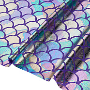 Sparkly Hologram Spandex Mermaid Printed Fish Scale Fabric, Stretch Fabric, Purple, 150x0.02cm(DIY-WH0304-478)