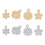 48Pcs 8 Style Rack Plating Brass Charms, Long-Lasting Plated, Cadmium Free & Lead Free, Flower & Clover, Real Gold Plated & Real Platinum Plated, 9~11x6.5~9x1mm, Hole: 0.8~1.2mm, 6pcs/style(KK-HY0001-48)