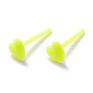 Eco-Friendly Plastic Stud Earrings, Heart, Green Yellow, 4x4.5x1mm, Pin: 0.8mm(EJEW-H120-03D-01)