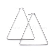 201 Stainless Steel Angular Hoop Earrings, with 304 Stainless Steel Pin, Hypoallergenic Earrings, Triangle, Stainless Steel Color, 77x65x2mm, 12 Gauge, Pin: 0.8mm(EJEW-A052-26B)