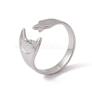 304 Stainless Steel Moon & Star Open Cuff Ring for Women, Stainless Steel Color, US Size 6(16.5mm)(RJEW-C045-19P)