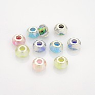 Large Hole Rondelle Resin European Beads, with Silver Color Plated Brass Cores, Mixed Color, 14x9mm, Hole: 5mm(RPDL-J007-M)