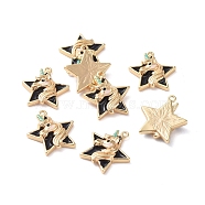 Brass Pendants, with Enamel, Star with Unicorn, Real 18K Gold Plated, Black, 15.3x14x3.4mm, Hole: 1mm(KK-I661-08G-E)