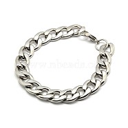 304 Stainless Steel Curb Chain/Twisted Chain Bracelets, with Lobster Claw Clasps, Stainless Steel Color, 8-5/8 inch(220mm), 12mm(X-STAS-A028-B127P)