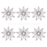 6Pcs 1-Hole Brass with Cubic Zirconia Shank Buttons, Flower, Platinum, 17x17x8mm, Hole: 2mm(FIND-FG0003-27B)