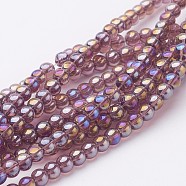 Glass Beads Strands, Round, Medium Purple, AB Color Plated, The beads about 4mm in diameter, hole: 1mm, about 80pcs/strand, about 13 inch/strand(GR4mm03Y-AB)