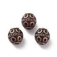 Tibetan Style Alloy Beads, Cadmium Free & Lead Free, Barrel, Red Copper, 7x7.5mm, Hole: 1.8mm(FIND-Q094-34R)