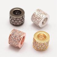 Brass Micro Pave Grade AAA Cubic Zirconia European Beads, Column, Large Hole Beads, Long-Lasting Plated, Cadmium Free & Nickel Free & Lead Free, Mixed Color, 7x6mm, Hole: 2.5mm(ZIRC-G090-54-NR)