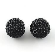 Resin Rhinestone Beads, with Acrylic Round Beads Inside, for Bubblegum Jewelry, Black, 16mm, Hole: 2~2.5mm(X-RESI-S315-14x16-01)