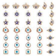 36Pcs 9 Style Alloy Enamel Pendants, with Rhinestone & Resin Imitation Cat Eye Cabochons, Mix-shaped, Golden, 14.5~20x12~21x2~6mm, Hole: 1.4~2mm, 4pcs/style(sgENAM-SZ0002-78)