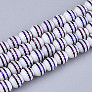 Electroplate Glass Beads Strands, Round with Stripe, Purple, 8x7.5mm, Hole: 1.2mm, about 40pcs/strand, 11.8 inch(EGLA-S177-06A-02)
