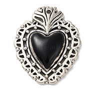 Alloy Pendants, with Black Enamel, Antique Silver, Heart, 29x23x4mm, Hole: 1.2mm(ENAM-Q503-02AS-01)