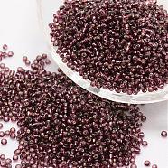 6/0 Transparent Glass Round Seed Beads, Grade A, Silver Lined, Purple, 3.6~4.0mm, Hole: 1.2mm, about 5000pcs/pound(SEED-J010-F6-57)