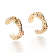 Brass Micro Pave Cubic Zirconia Cuff Earrings, Colorful, Real 18K Gold Plated, 10x5mm(EJEW-M195-02G)