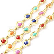 Ion Plating(IP) Handmade 316 Surgical Stainless Steel Enamel Heart Link Chains, Soldered, Real 18K Gold Plated, with Spool, Colorful, 6x10.5x2.5mm(CHS-I019-16A)