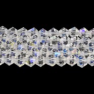 Transparent Electroplate Glass Beads Strands, AB Color Plated, Faceted, Bicone, Clear AB, 4x4mm, Hole: 0.8mm, about 87~98pcs/strand, 12.76~14.61 inch(32.4~37.1cm)(GLAA-F029-4mm-D13)