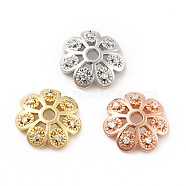 Brass Micro Pave Clear Cubic Zirconia Bead Caps, Cadmium Free & Lead Free, Multi-Petal, Flower, Mixed Color, 12x3mm, Hole: 2mm(KK-G425-05C)