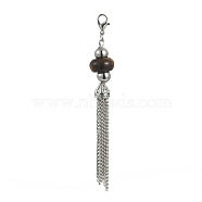 Tibetan Style Alloy Tassel Big Pendants, with Natural Tiger Eye Beads, Cadmium Free & Lead Free, Antique Silver, 101mm; Clasps: 12x7x3mm; Pendant: 87x4mm(PALLOY-P217-AS-02-RS)