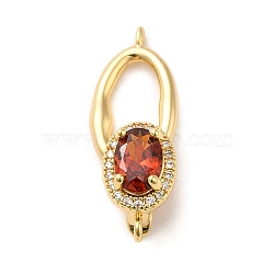 Brass Pave Cubic Zirconia Fold Over Clasps, Real 18K Gold Plated, Oval, Orange Red, Clasp: 12.7x8x8.5mm, Hole: 1mm, Ring: 16x9x2mm, Hole: 1mm(KK-E082-02G-03)