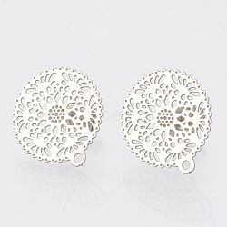 304 Stainless Steel Stud Earring Findings, with Loop, Flat Round, Stainless Steel Color, 16.5x15mm, Hole: 1mm, pin: 0.7mm(X-STAS-S079-31B)