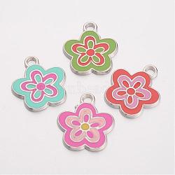Alloy Enamel Pendants, Lead Free and Cadmium Free, Flower, Great For Mother's Day Gift Making, Mixed Color, Platinum, about 22mm long, 20mm wide, 2.5mm thick, hole: 2.5mm(EAP073Y)