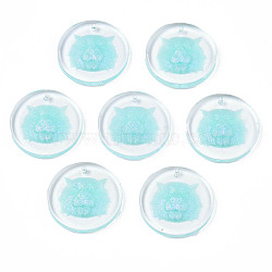Transparent Resin Pendants, with Glitter Powder, Flat Round with Tiger Head, Pale Turquoise, 24.5x3.5mm, Hole: 1.4mm(RESI-N030-007D)