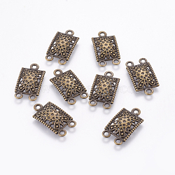 Tibetan Style Alloy Chandelier Component Links, 3 Loop Connectors, Cadmium Free & Nickel Free & Lead Free, Rectangle, Antique Bronze, 23x12.5x3mm, Hole: 2mm(MLF0707Y-NF)