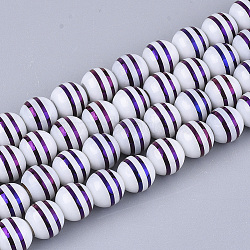 Electroplate Glass Beads Strands, Round with Stripe, Purple, 8x7.5mm, Hole: 1.2mm, about 40pcs/strand, 11.8 inch(EGLA-S177-06A-02)