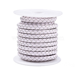Braided Cowhide Leather Cord, Leather Rope String for Bracelets, White, 6mm, about 3.82 yards(3.5m)/roll(NWIR-N005-01R-6mm)