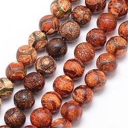 Tibetan Style MIxed Pattern dZi Beads, Natural Weathered Agate Bead Strands, Round, Dyed & Heated, Mixed Color, 8mm, Hole: 1mm, about 23pcs/strand, 7.5 inch(G-K166-02-8mm-L2)