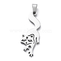 304 Stainless Steel Pendants, Raccoon Charm, Stainless Steel Color, 31x11.5x1.4mm, Hole: 5.5x3mm(STAS-D036-12P)