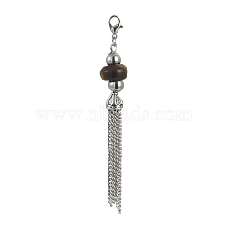 Tibetan Style Alloy Tassel Big Pendants, with Natural Tiger Eye Beads, Cadmium Free & Lead Free, Antique Silver, 101mm, Clasps: 12x7x3mm, Pendant: 87x4mm(PALLOY-P217-AS-02-RS)