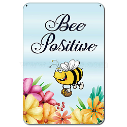 Vintage Metal Tin Sign, Wall Decor for Bars, Restaurants, Cafes Pubs, Bee Positive Pattern, 30x20cm(AJEW-WH0157-001)