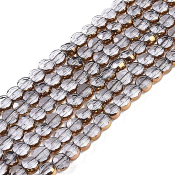 Electroplate Glass Beads Strands, Full Plated, Faceted, Flat Round, Gainsboro, 4x4.5x3.5mm, Hole: 0.8mm, about 74pcs/strand, 11.73''(29.8cm)