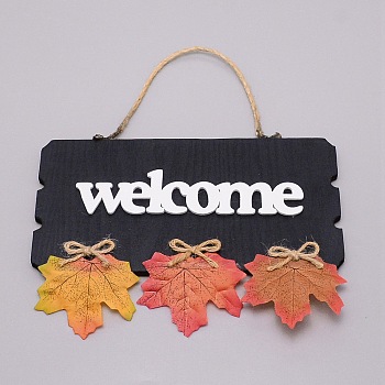 Wooden Doorplate Decorations, Rectangle with Word WELCOME, Black, 270mm