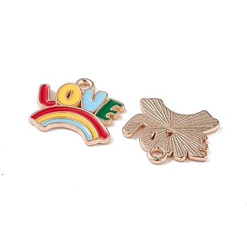 Alloy Enamel Pendants, Rainbow with Word Love Charm, Light Gold, Colorful, 13x15x1mm, Hole: 1.5mm
