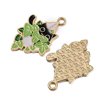 Alloy Enamel Pendants, Potted Plant with Cat Charms, Light Gold, Lawn Green, 27.5x18x1mm, Hole: 2mm