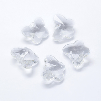 Transparent Glass Pendants, Faceted, Butterfly Charms, Clear, 12x15x8mm, Hole: 1.5mm