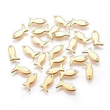 201 Stainless Steel Charms, Fish, Golden, 6.5x11.5x0.5mm, Hole: 1mm