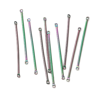 Ion Plating(IP) 304 Stainless Steel Connector Charms, Bar Links, Rainbow Color, 35x2x1mm, Hole: 1mm
