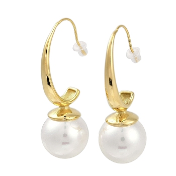 Ion Plating(IP) 304 Stainless Steel Round Dangle Earrings for Women, with Shell Pearl, Golden, 41x14mm