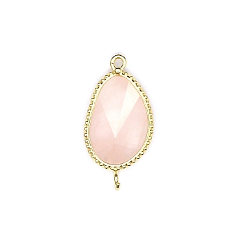 Natural Rose Quartz Connector Charms, Teardrop Link, with Golden Brass Finding & Metal Finding, 27x14x4mm