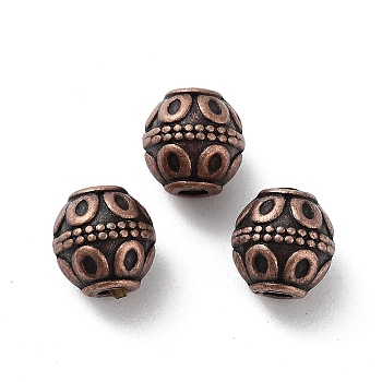 Tibetan Style Alloy Beads, Cadmium Free & Lead Free, Barrel, Red Copper, 7x7.5mm, Hole: 1.8mm